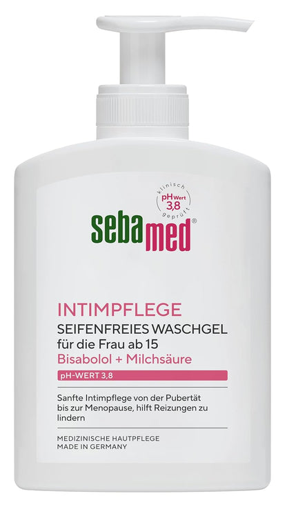 Sebamed Intim-Waschgel mit dem pH-Wert 3,8, für die Frau ab 15, sanfte Intimpflege von der Pubertät bis zur Menopause, Bisabolol und Milchsäure helfen, Reizungen zu lindern, 200 ml